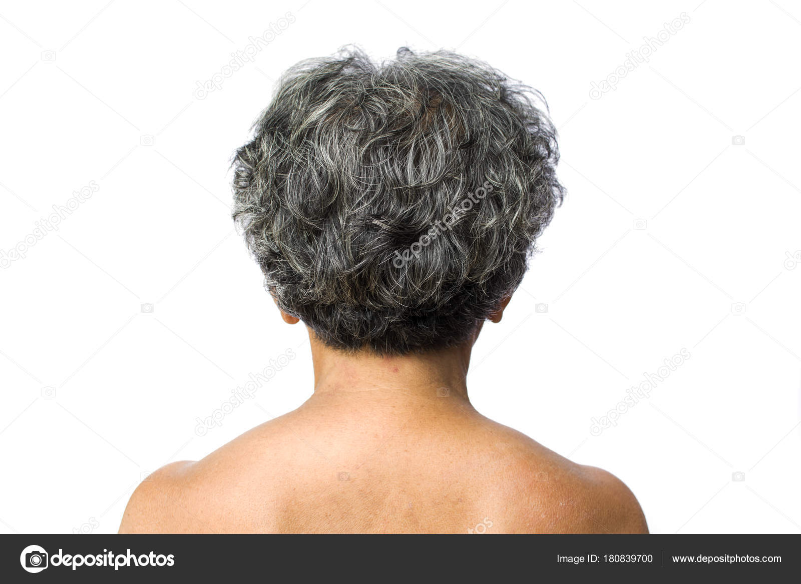 Back Old Woman Gray Hair White Background Stock Photo C Alohaflaminggo