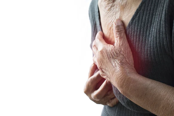 Anciana Sintió Dolor Corazón Sobre Fondo Blanco Enfermedad Del Concepto — Foto de Stock