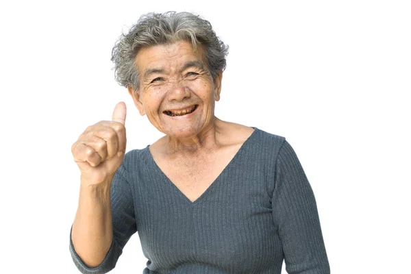 Ευτυχισμένος Παλιά Γυναίκα Της Ασίας Χαμογελαστή Και Χαρούμενη Λευκό Φόντο — Φωτογραφία Αρχείου