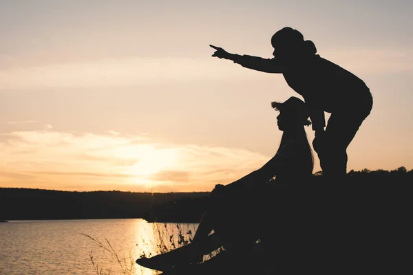 Silhouette Couple Sky Sunset Nature Concept Valentine Day — Stock Photo, Image