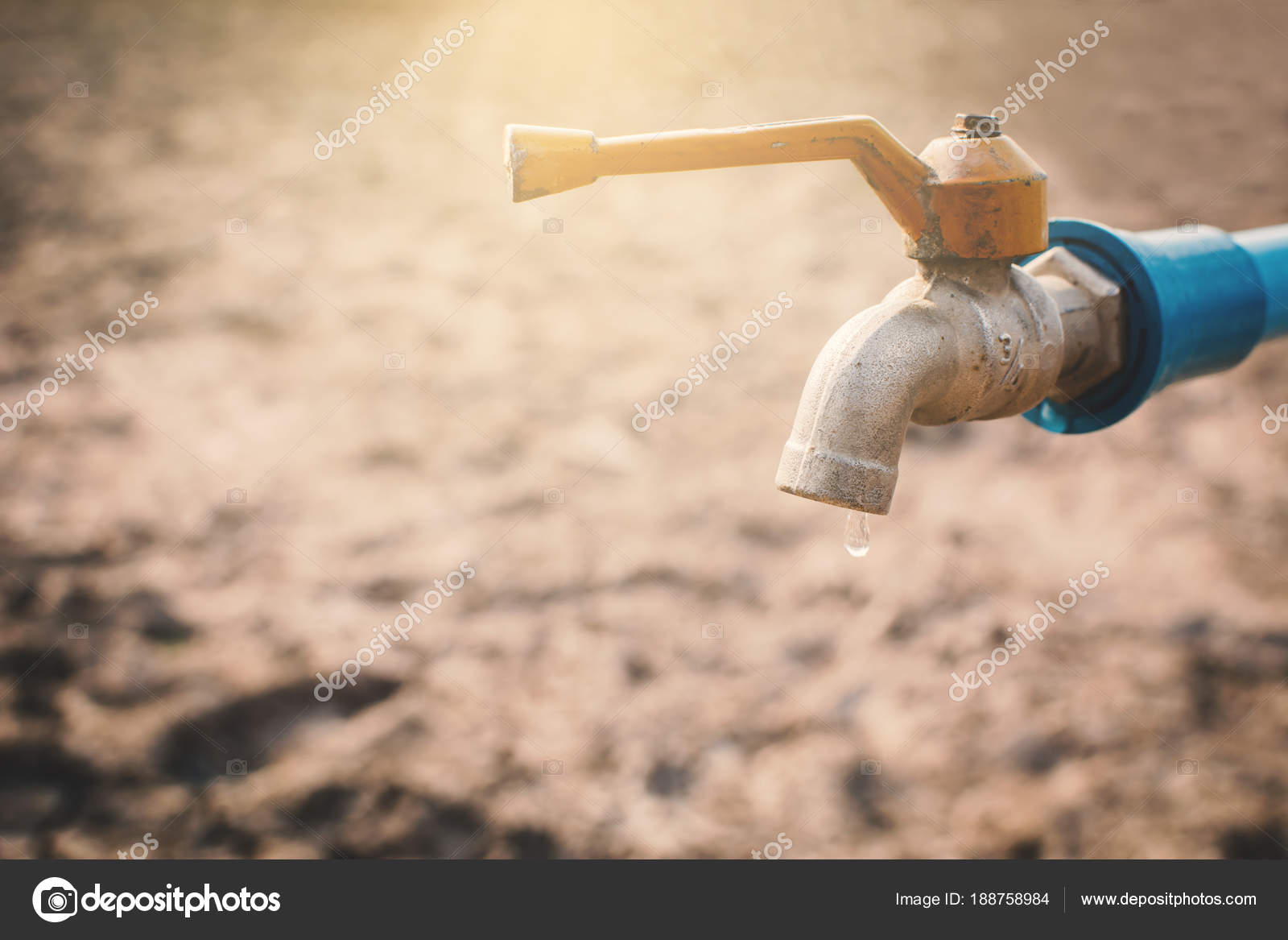 Faucet Cracked Dry Ground Concept Drought Shortage Water Stock