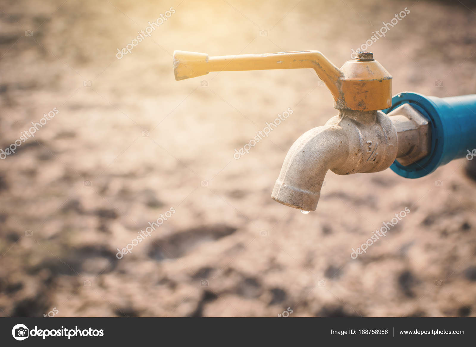 Faucet Cracked Dry Ground Concept Drought Shortage Water Stock