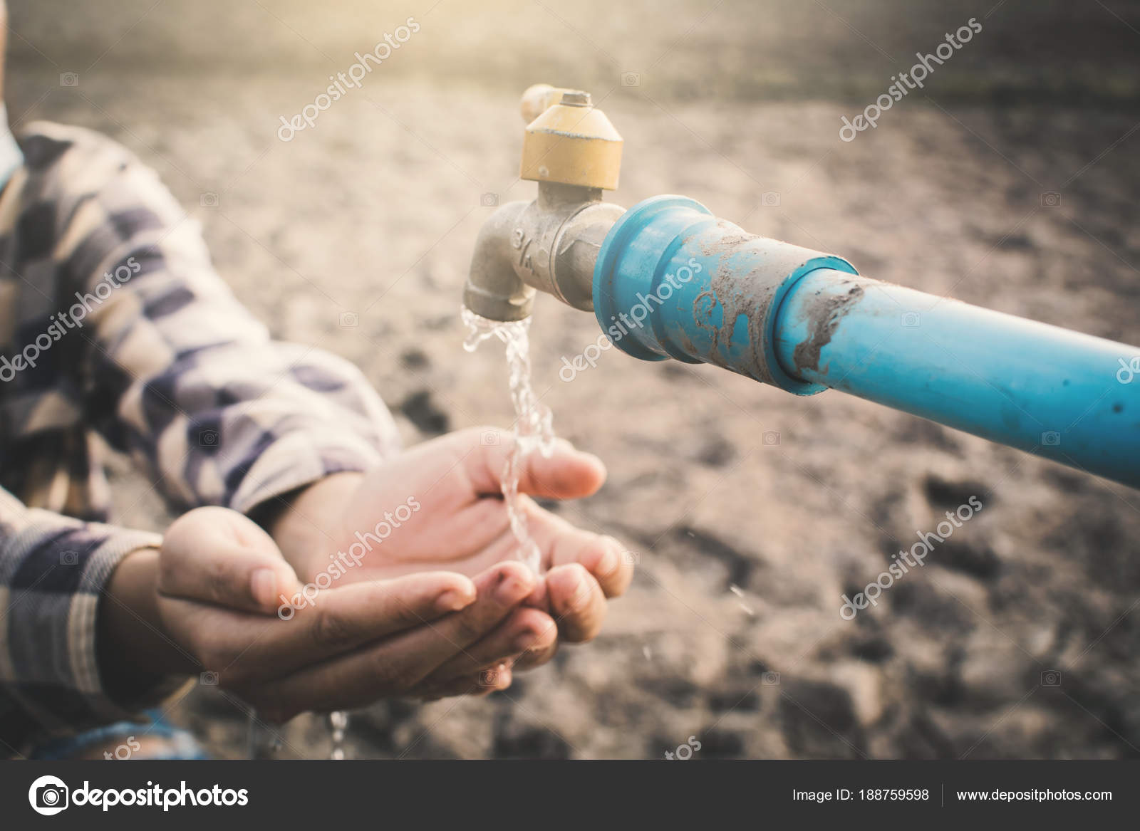 Female Hands Want Drink Some Water Faucet Crack Ground Concept
