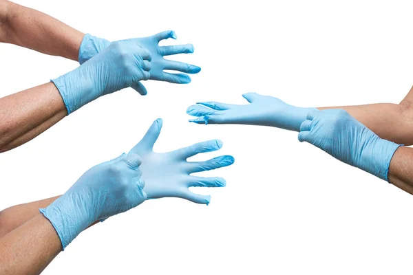 Kéz Fehér Alapon Kék Kesztyű — Stock Fotó