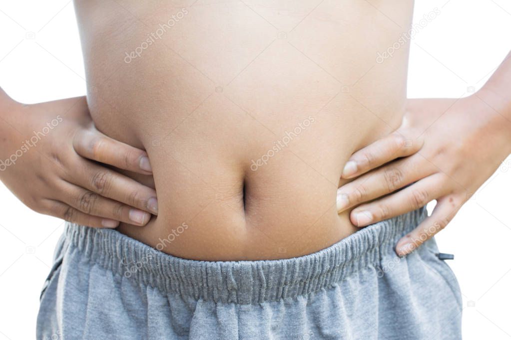 Close up boy abdominal surface , Fat and  health care concept.