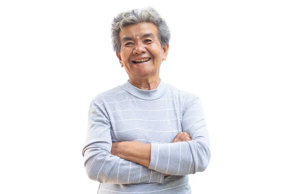 Happy Asian Old Woman Joyful White Background — Stock Photo, Image