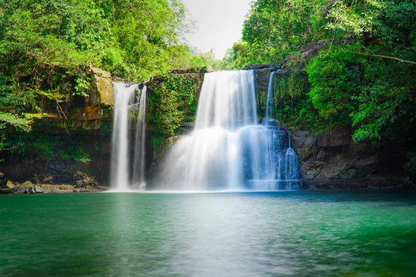 Waterfall flowing through rocks in rainy season. — Stock Image Waterfall Flowing Rocks Rainy Season Royalty Free Stock Photos
