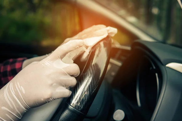 Desinfecção Carro Covid Doença Por Coronavirus 2019 Cuidados Saúde Veículo — Fotografia de Stock