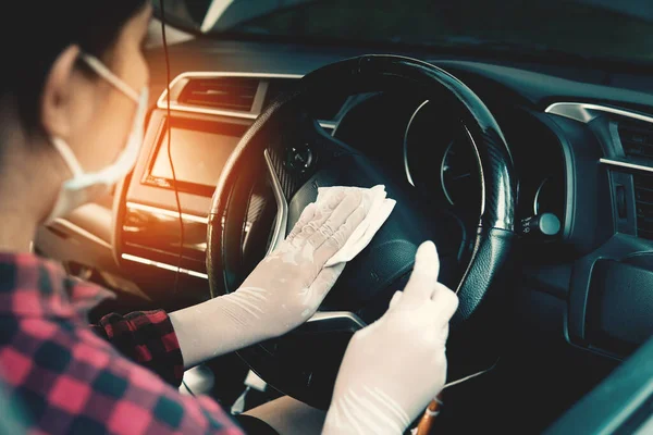 Desinfecção Carro Covid Doença Por Coronavirus 2019 Cuidados Saúde Veículo — Fotografia de Stock