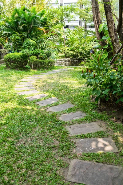 Διάδρομος και τούβλο μονοπατιού στον κήπο — Φωτογραφία Αρχείου