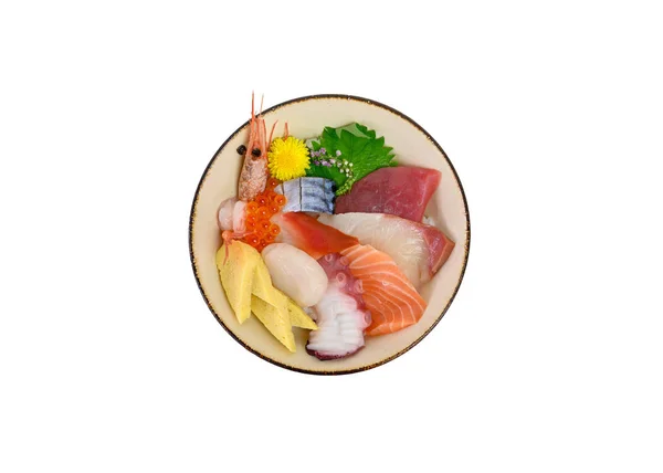 Donburi variety premium raw fish with seafood set on japanese ri — Stock Photo, Image