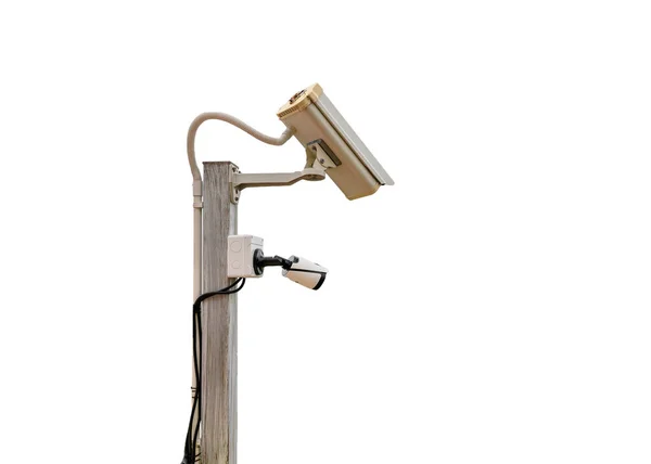 Cctv摄像头安全监控两个系统设置在木制上 — 图库照片