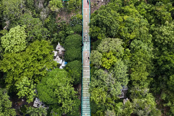 Boven lange trappen in het dal op tropisch regenwoud bij nat — Stockfoto
