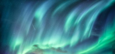 Aurora Borealis, Kuzey Işıkları Kutup Sirki 'nde gece gökyüzünde