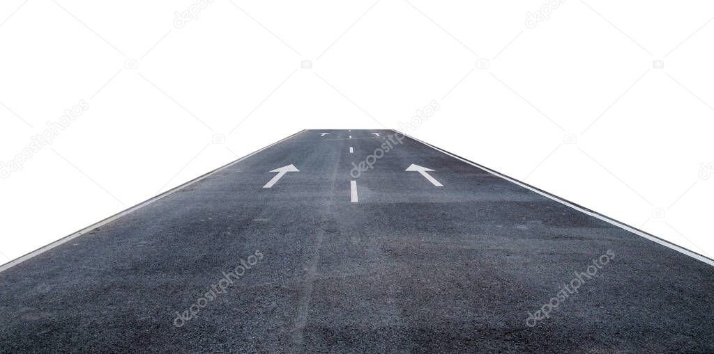 Asphalt road with arrows symbol of straight route. Isolated background