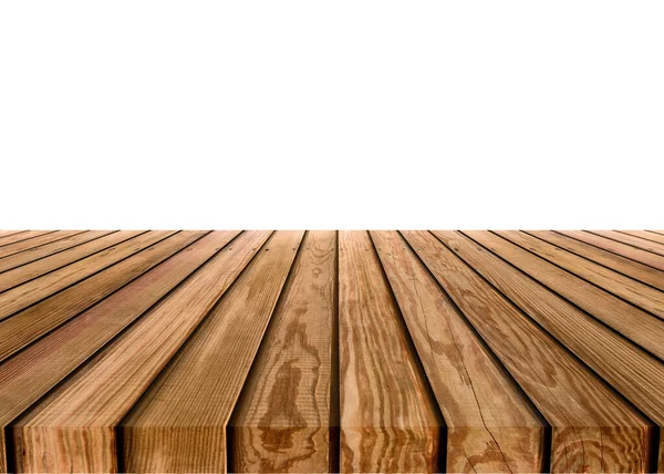 白い背景に木製の縞模様のテーブルトップ — ストック写真