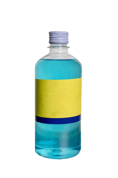Синяя Бутылка Спирта Спирт Стерилизации Вирусов Бактерий Изолированные Белом Фоне — стоковое фото