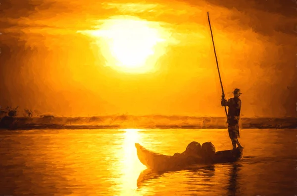 Gün batımında pirogue — Stok fotoğraf