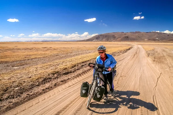 Struggling on Altiplano road — Stock Photo, Image
