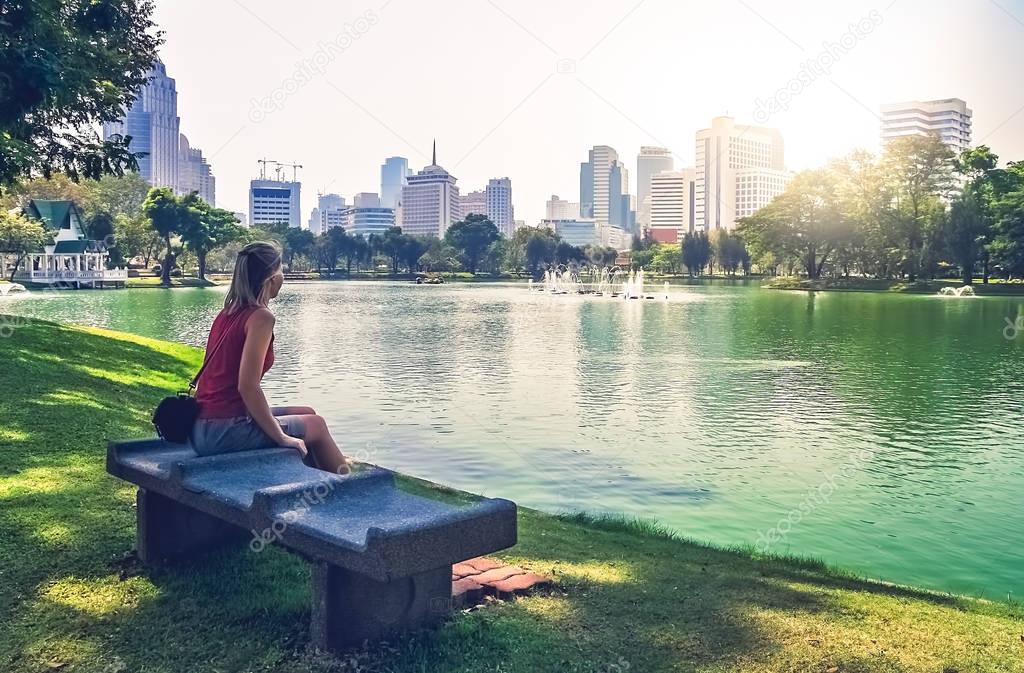 Woman in park in Bangkok