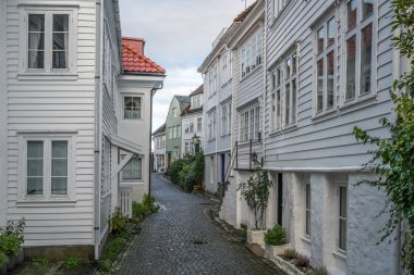 Traditional old wooden houses in Bergen clipart