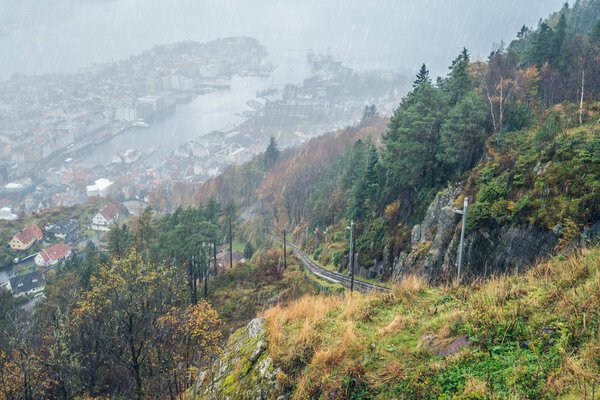 The Floibanen funicular tracks 