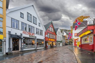 Bergen city centre in autumn clipart