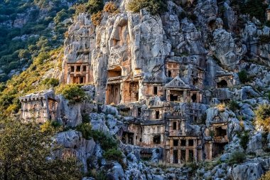 Lycian rock cut tombs in Myra in Turkey clipart