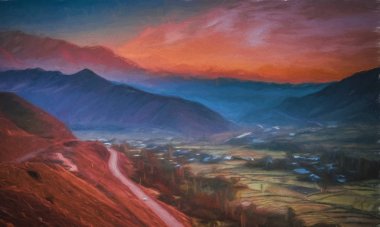 Yolun Alamut'a Dağları aşarak boyama 