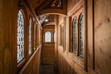 Ortaçağ Wang tapınağın içinde dar koridor