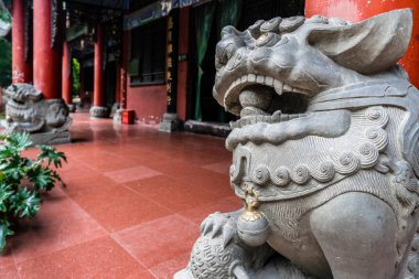 Wenshu Manastırı 'nda aslan heykeli