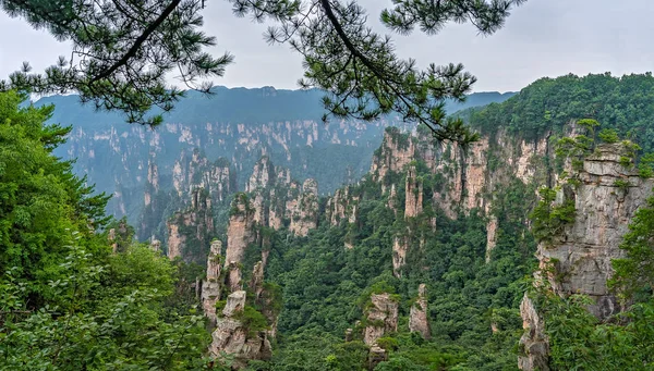 Panoramisch uitzicht op de stenen pilaren van het Tianzi gebergte — Stockfoto