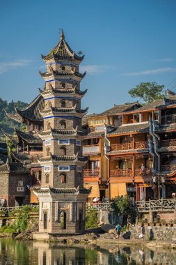 Fenghuang Wanming Pagoda Kulesi Eski Kasabada