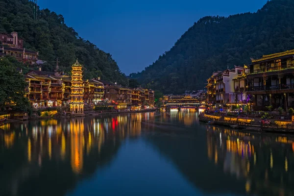 Feng huang old town illuminated at night — 스톡 사진