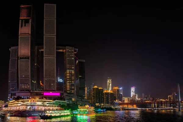 Chongqing China Agosto 2019 Vista Nocturna Del Moderno Edificio Comercial — Foto de Stock