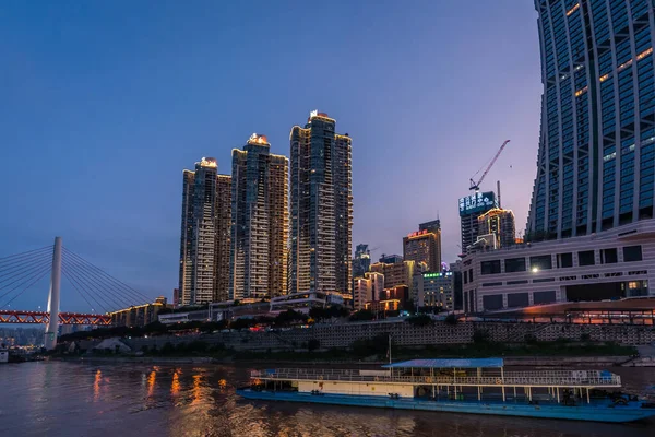 Chongqing China August 2019 Night View Modern Commercial Business Buildings — Stock Photo, Image