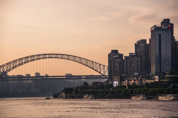 Chongqing Çin Ağustos 2019 Çelik Yol Kemerli Köprü Chongqing Şehrindeki — Stok fotoğraf