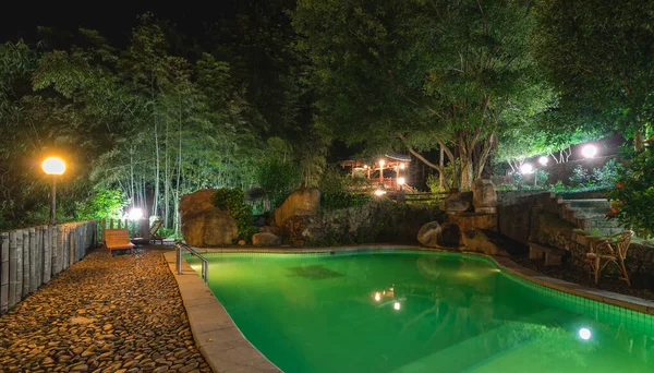 Yangshuo China August 2019 Small Swimming Pool Empty Illuminated Night — Stock Photo, Image