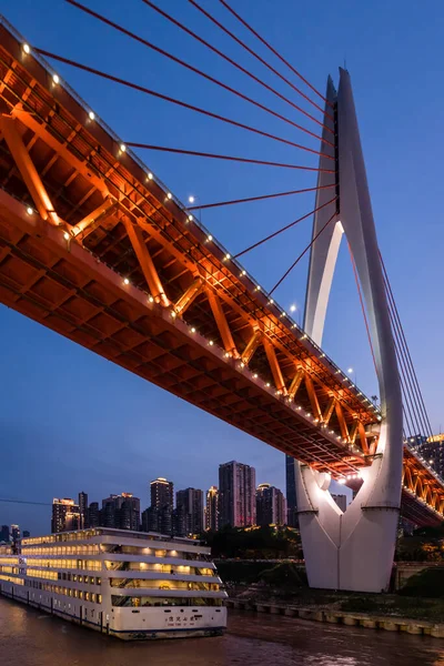 Chongqing China August 2019 Brightly Lit Huge Passenger Ship Cruising — Stock Photo, Image