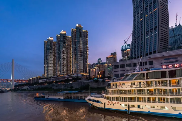 Chongqing China August 2019 Brightly Lit Huge Passenger Ship Cruising — Stock Photo, Image
