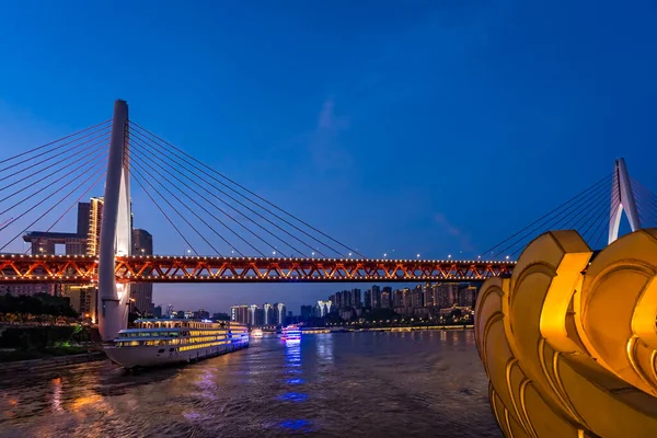 Chongqing China August 2019 Brightly Lit Huge Passenger Ship Cruising — Stock Photo, Image