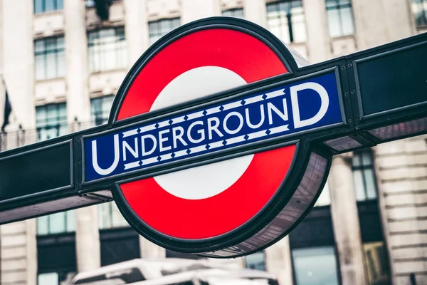 London May 2017 London Famous Underground Sign Located Entrance Station — Stock Photo, Image