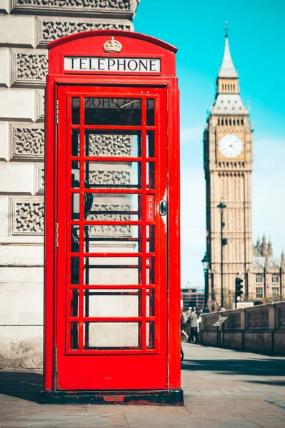 Cabine Telefônica Icônica Londres Com Torre Relógio Big Ben Segundo — Fotografia de Stock