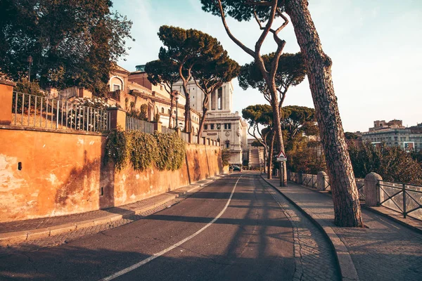 Uma Paisagem Típica Roma Com Árvores Altas Edifícios Ancint — Fotografia de Stock