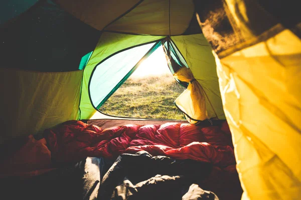 Innere Eines Zeltes Zur Goldenen Stunde — Stockfoto