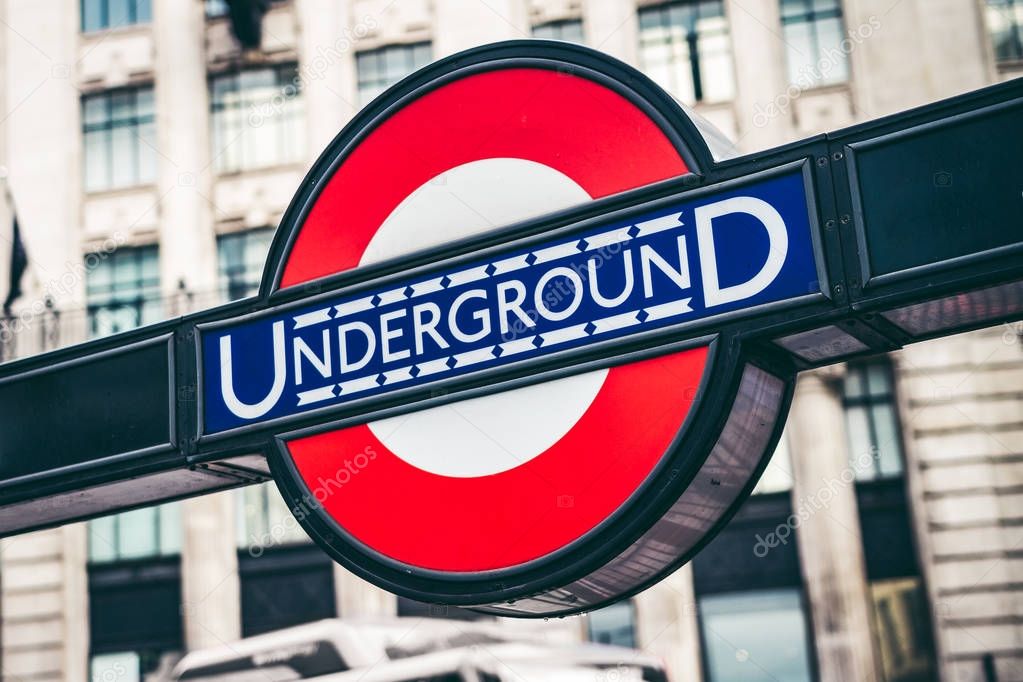 LONDON, UK - May 19, 2017: London famous underground sign located over the entrance to the station