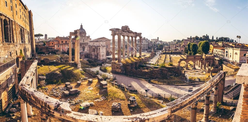 The Roman Forum ancient ruins in sunlight, Rome, Italy