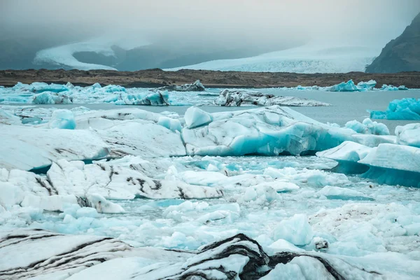 Yüzer Icebergs Ile Muhteşem Buzul Gölünde Zlanda — Stok fotoğraf