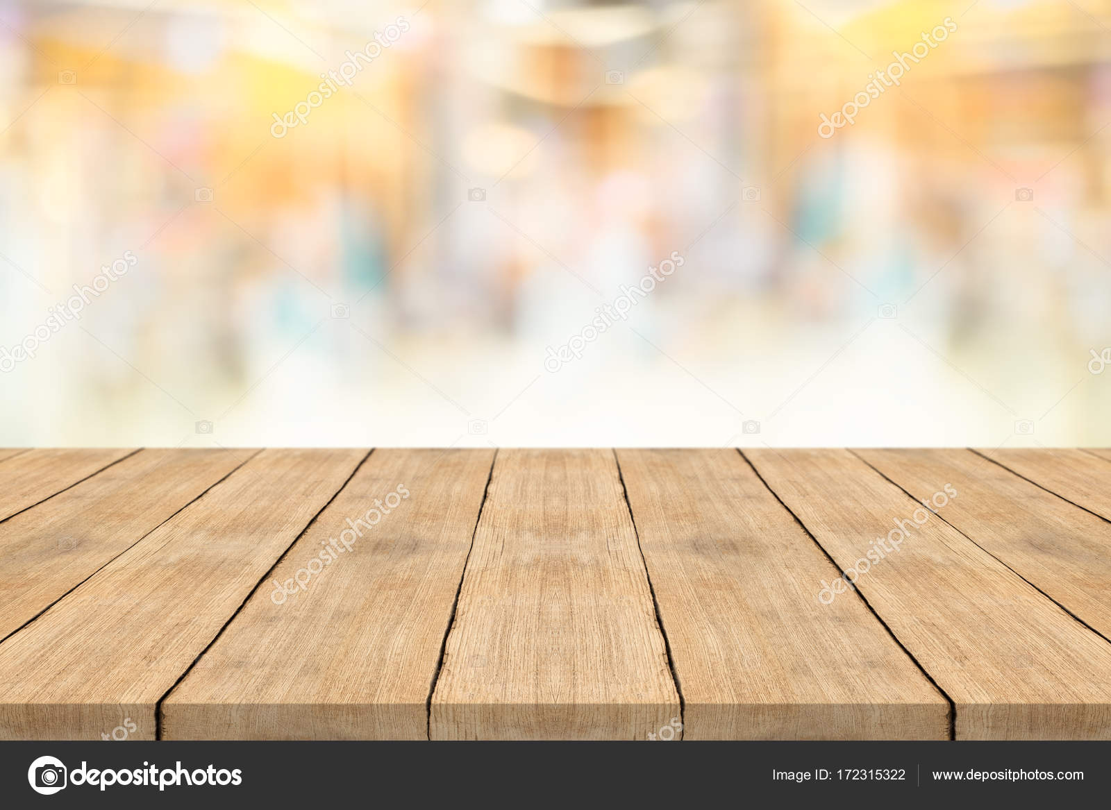 Empty Wooden Table Top On Blurred Background At Shopping Mall Stock Photo Image By C Sorrapongs