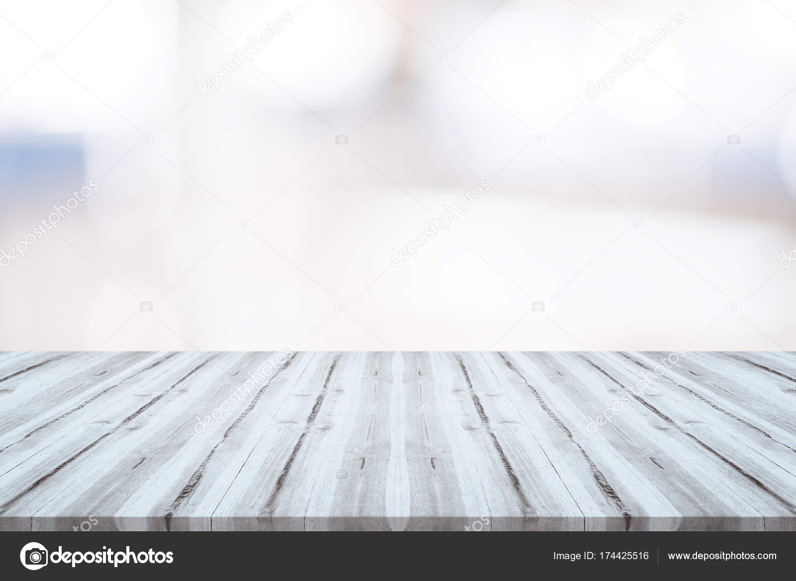 Empty white wood table top on blurred background — Stock Photo
